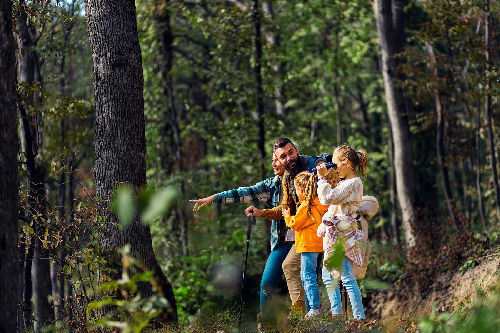 family hiking in the mountains