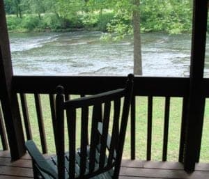 View of the Hiwassee River from the porch of Harmon Home cabin 
