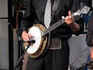 Closeup of a banjo player