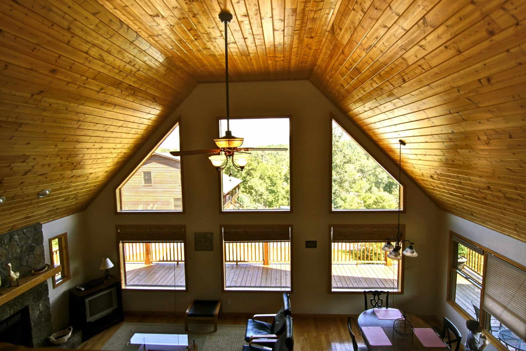 Large windows in the living room of a Murphy NC cabin rental.