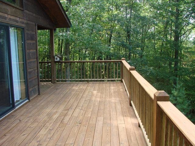 Lovely wooded views from the deck of a Murphy NC cabin rental.