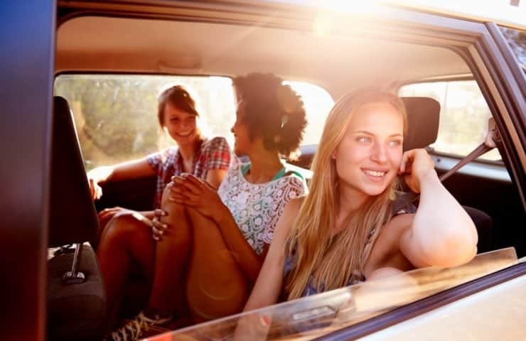 Young women on a road trip.