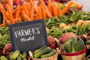 farmer's market with fresh produce and veggies 