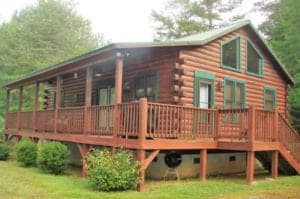 cabin in the woods with a deck