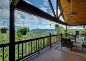 deck of Longview cabin with mountain view