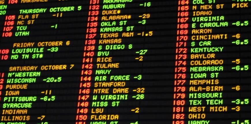 Football odds betting board at a las vegas casino sportsbook