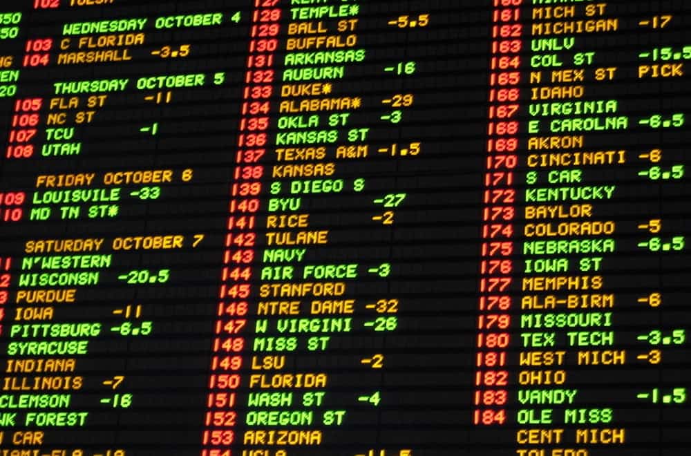 Football odds betting board at a las vegas casino sportsbook